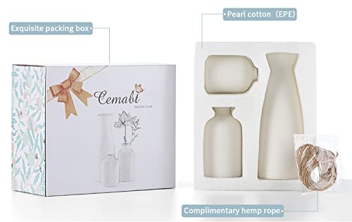 CEMABT White Ceramic vase Set-3 Small Flower vases for Decor,Modern Boho Farmhouse Home Decor,Decorative vase for Pampas Grass&Dried Flowers,idea Shelf,Table,Bookshelf ,Entryway- Distressed - Image 4