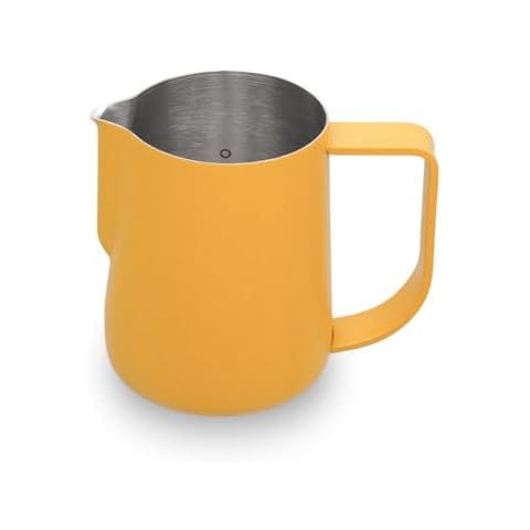 watchget Milk Frothing Pitcher 250ml/8oz Espresso Steaming Pitcher with Matte Yellow Coating Stainless Steel Milk Steamer Jug Milk Frothing Cup, Yellow Cover