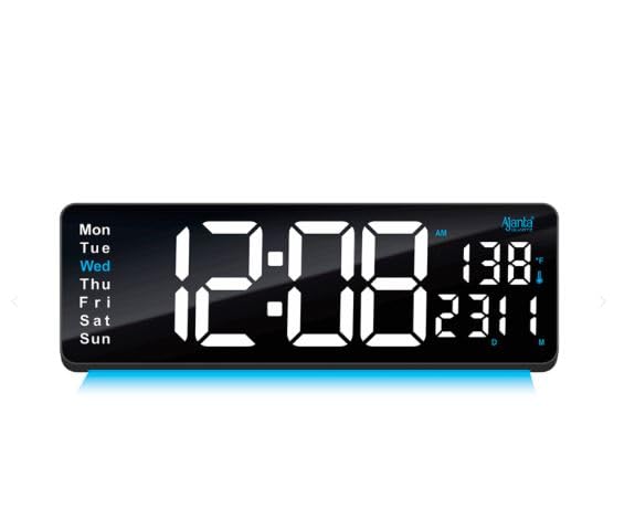 Image of Ajanta Digital Electric Wall Clock with Time, Temperature, Date & Day | RGB LED Night Light Display | USB Type-C Charger | 12 /24H Format & Snooze (White)