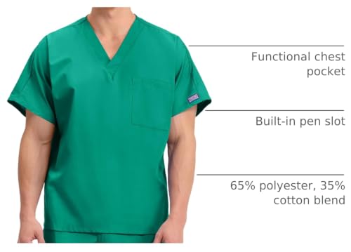 Image of Cherokee Scrubs for Women and Men Unisex V-Neck Tunic Nursing Scrub Top with Chest Pocket, Tuckable Durable Fabric - 4777 | 1 Chest Pocket For Essentials, Traditional Fit, Durable Construction, Comfortable Knit Details, Easy Care, Tuckable Style