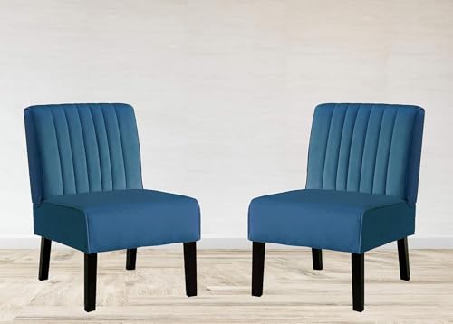 Sillón con tapizado de terciopelo y estructura de madera Azul miniatura 7