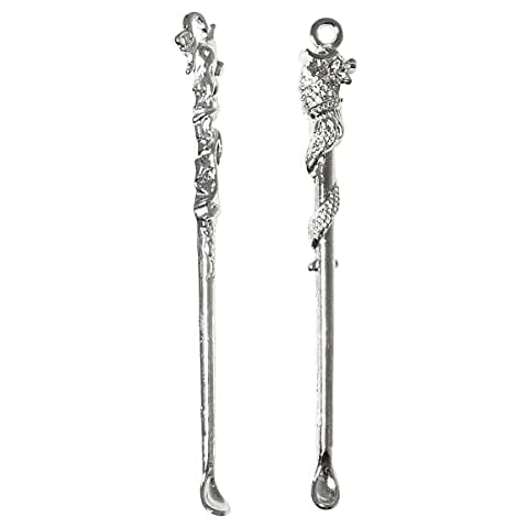PZRT 2PCS Mini Retro Spoon Shovel Snuff Spoon Powder Scoop Necklace Loop Pendant for Filling Vials with Medicine, Salts, Herbs, Sand, Glitter, Silver Color Cover