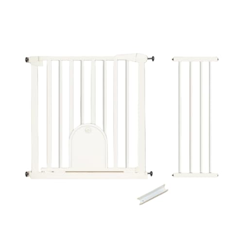 KCZZ ベビーゲート 階段上 オートクローズ ペットドア 穴あけ不要 取り付けが簡単 スケーラブル ダブルロック機能 良い安定性 180°双方向ドア開口部 高さ76cm 取付幅62-112cm 階段/部屋/バルコニー利用可能 【白】 (Lサイズ+10cm