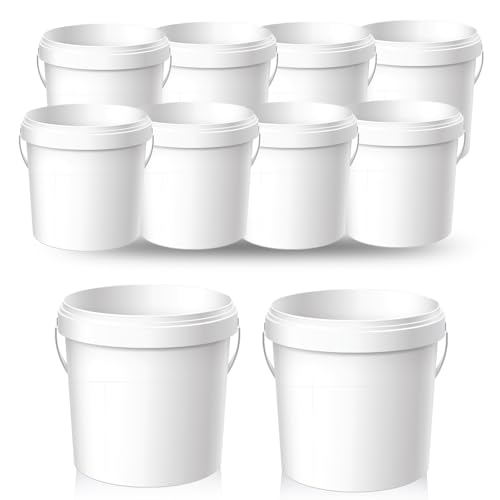 10 Pack Plastic Bucket for Painting 2 Quart Paint Cans with Lid and Handle 1/2 Gallon Paint Containers Small Plastic Paint Water Pail All Purpose for Art Crafts Projects Garage Organization (White)