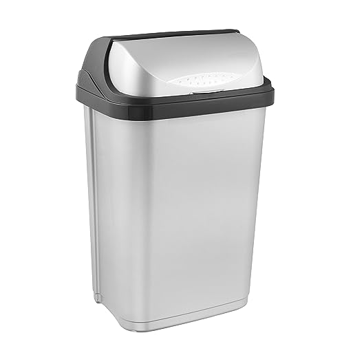 keeeper Pattumiera con Coperchio a Scorrimento, 25 L, Rasmus, Argentato