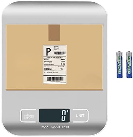 Selegere Digital Shipping Scale, Kitchen Scale, Stainless Steel Accurate 5kg/1g Portable Small Postal Scale for Packages, Small Business, Kitchen Food,Handmade, Liquids, Jewelry, and Boutique (Silver)