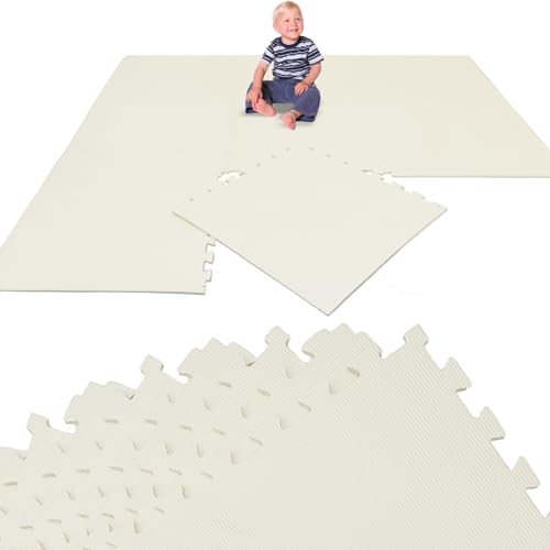 LittleTom Spielmatte Baby Puzzlematte Beige - 8 Teile je 50 x 50 cm - Krabbelmatte 200x100 cm Bodenmatte Kinder - Puzzle Teppich Kinderzimmer Matte - Bodenschutzmatte Spielteppich - Eva Schaumstoff