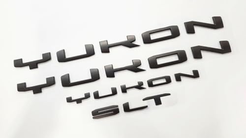 Image of 4Pcs Kit Yukon SLT Letters Emblem 3D Door Rear Nameplate Badge Decal Sticker Yukon XL Replacement for 2021-2023 Yukon SLT (Matte Black)