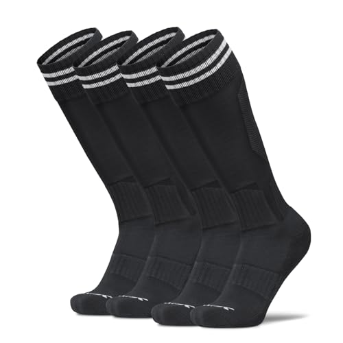 TSLA Unisex Knee High Soccer Socks Over-the-Calf Football Socks Compression Fit Cushioned Arch Support Breathable MZS701-BLK_L