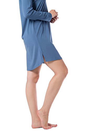 Fishers Finery Women's Henley Nightshirt; Long Sleeve; Above Knee (Blue, M)