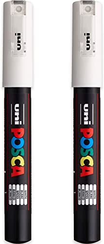 Posca PC-1M rotulador permanente, a base de agua, para varias superficies, punta de 0,7 mm, tinta blanca, 2 unidades