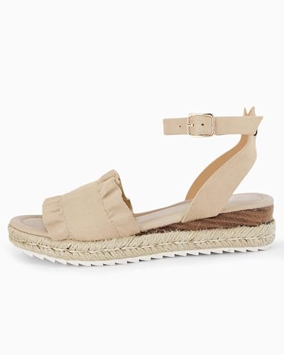 Image of Coutgo Girls Espadrille Platform Sandals Ruffle Open Toe Ankle Buckle Strap Wedge Casual Summer Shoes for Kids Toddlers
