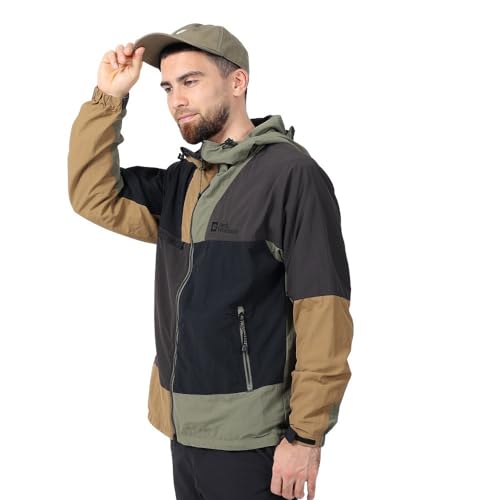 ジャックウルフスキン(JackWolfskin) アウター ライトアウター JP CLSSC VERSA RP ジャケット 5024463-6000 ブラック×ブラウン 防風 はっ水 (ブラック×ブラウン/M/Men's)