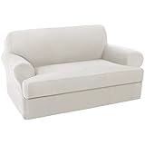 H.VERSAILTEX 2 Separate Pieces Stretching Skid Resistance Slipcover/Furniture Cover for Loveseat, Thick and Durable Soft Spandex Lycra Jacquard Sofa Cover, Easy to Put On, Ivory White(2 Seater)