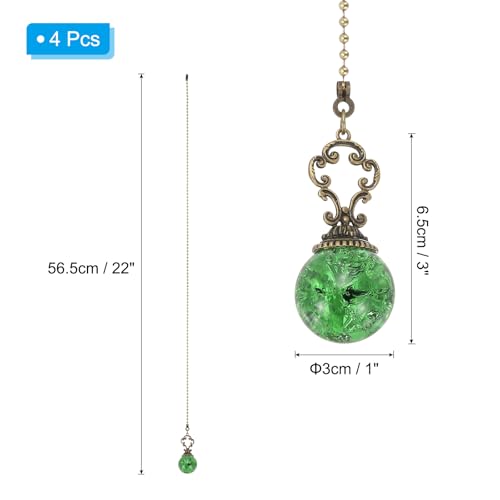 Image of PATIKIL 22 inch Ceiling Fan Pull Chain, 4 Pcs Crystal Pull Chain Fan Connector Vintage Ceiling Fan Ornament Fan Chains Extender for Ceiling Light Lamp Fans, Green (Ball)