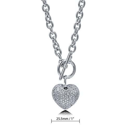 Berricle Heart Cubic Zirconia Cz Toggle Anniversary Pendant Necklace For Women, Silver-Tone #TOP2