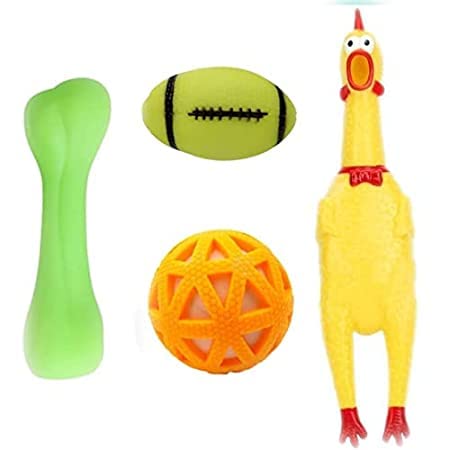 RvPaws Puppy Squeaky Toys Combo of 4 - Chicken Toy Large I Ball in Ball I Plain Bone I Vinyl Baseball Squeaky Toys (B09XHG3477) Amazon Price History, Amazon Price Tracker
