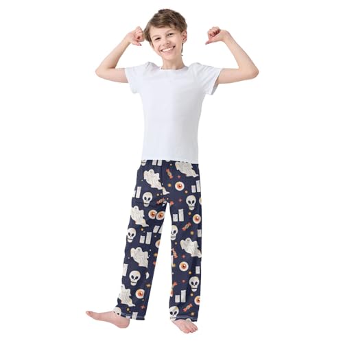 Boys' Pants Halloween Pumpkin Ghost Skull Web Candy Bat Long Bottoms Elastic Waist Trousers with Pockets S-XL2