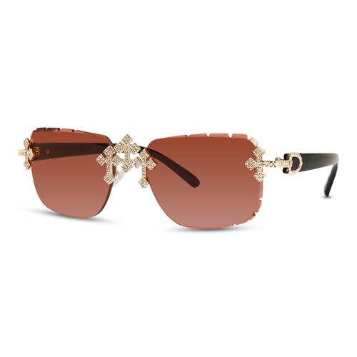 Image of Iced-Out Triple Cross Sunglasses - Frameless Diamond-Cut Luxury Shades for Men & Women | UV400 Hip-Hop Eyewear