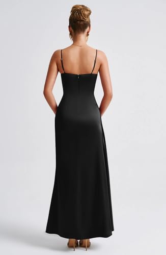 Memoriesea Women's Sleeveless Bodycon Spaghetti Strap Ruched Evening Party Maxi Dress3