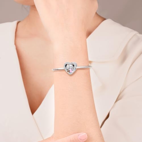 Image of ARTCHARM Love Mom Charm 925 Sterling Silver Heart Beads with Enamal fit European Bracelets Charms,Christmas Valentine Mother's Day Gift for Women