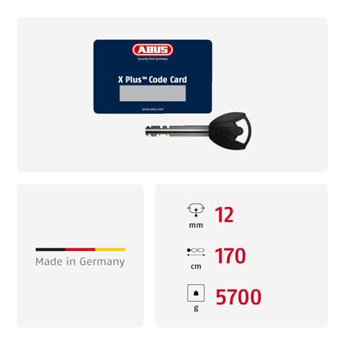 ABUS Schloss-Ketten-Kombi Granit Extreme Plus 59 - Motorradschloss aus 12 mm starker Sechskantkette - ABUS-Sicherheitslevel 20 - 170 cm Kettenlänge