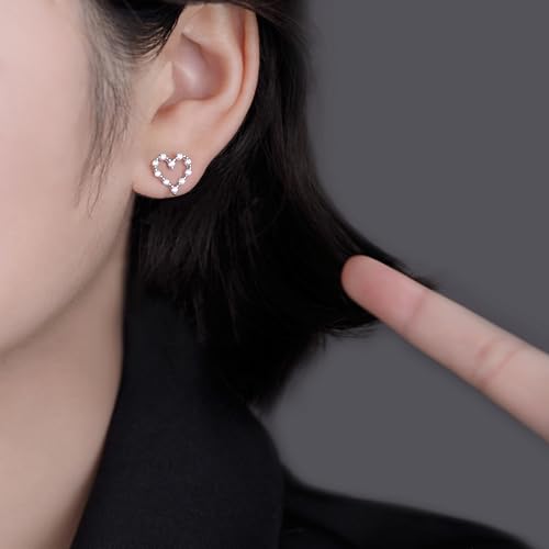 Reffeer Solid 925 Sterling Silver Hollow Heart Stud Earrings for Women Teens CZ Open Heart Earrings Stud Hypoallergenic3