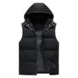 Chaleco de plumón con capucha para hombre, color liso, casual, simple, con costuras de cremallera, suelto, talla grande, multicolor, Negro, S