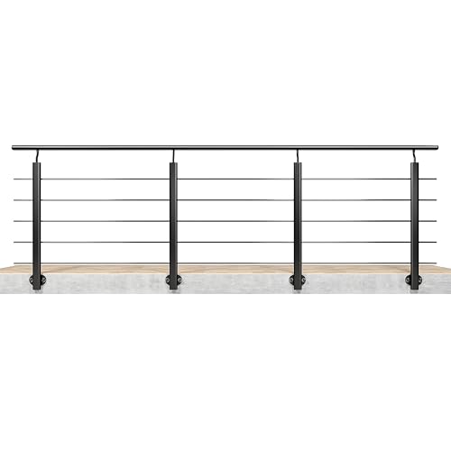 AICA 300x100cm Barandillas de aluminio, Barandilla de escalera, Ángulo de montaje ajustable, uso interior y exterior - Negro mate - fijaciones lateral