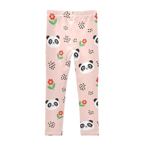 J JOYSAY Panda Red Flowers Girls Leggings Soft Comfortable Long Kids Toddler Leggings Size 4-10T2