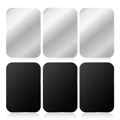 Suofuolef 6 placas de metal para teléfono móvil, placas de metal rectangulares con lámina adhesiva para coche, soporte magnético para teléfono móvil, negro y plateado