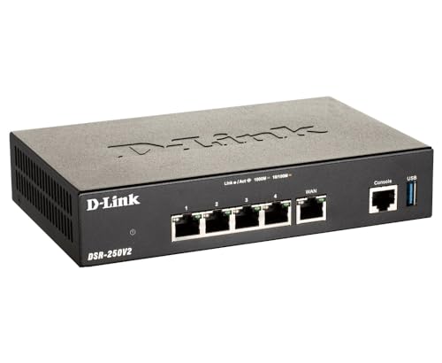 D-Link DSR-250V2 Router Profesional Firewall VPN, Gigabit Multi-WAN, balanceo de Carga, 1p WAN, 3p LAN, 1p WAN/LAN/DMZ, VPN avanzado para securizar teletrabajo, Control de Webs y apps