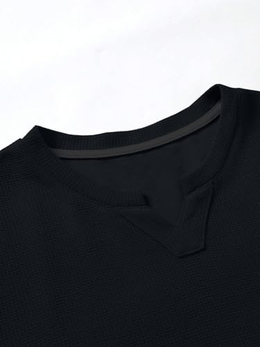 Image of TAGDO Men's Waffle Knitted V Neck|T Shirt for Man|Waffle|Cotton|Casual| Regular Fit Tees (2012)