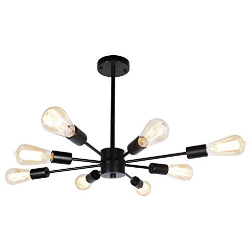 JHLBYL Modern Sputnik Chandeliers, Black 8-Light Ceiling Light Chandelier Light Fixture for Living Room, Dining Room