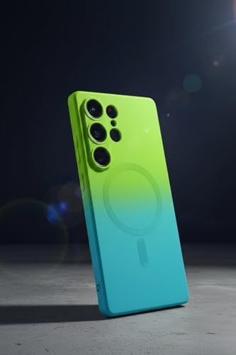 Image of amazon basics Gradient Mag-Safe Case for Samsung Galaxy S23 Ultra 5G | Soft Silicone Shockproof Cover with Camera Protection | Slim Lightweight Design | Smooth Touch & Durable - Green & Blue