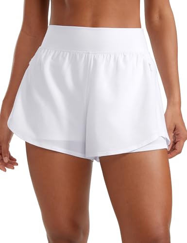 Reviews de Ropa de Atletismo para Mujer los mejores 5. 49 CRZ YOGA 2 en 1 Pantalones Cortos Shorts Deportivos para Mujer 3' Cintura Alta para Atlético de Tenis Blanco Chico