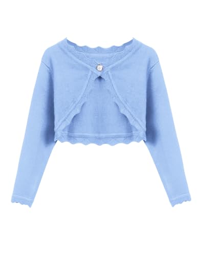 Image of Arshiner Girls Open Front Bolero Shrug Kids Long Sleeve Cropped Elegant Cardigan Knit Sweater
