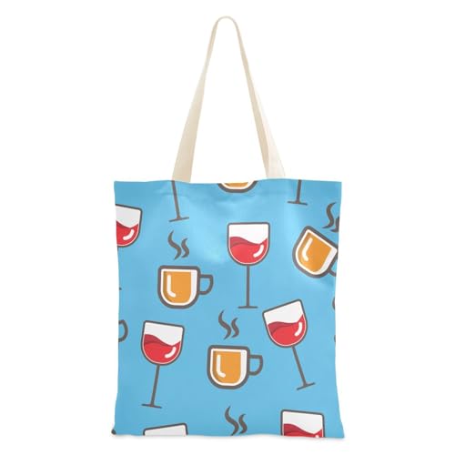FRODOTGV Bolsas de lona con patrón de tazas, fondo azul, bolsas de compras de lona para comestibles, bolsa de mano para mujer, bolsa de mano para mujer, bolsa de lona mediana de trabajo, Copas Patrón