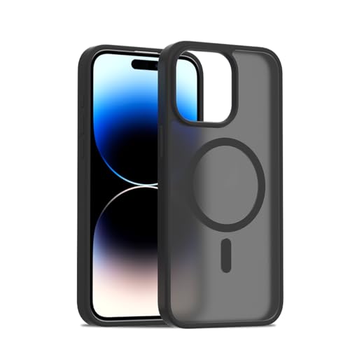 Image of Glassology Silicon Case for iPhone 15 pro Frosted Magnetic Case - Matte Translucent TPU+PC Shockproof & Anti-Scratch Phone Cover with N52 Magnet (Black)