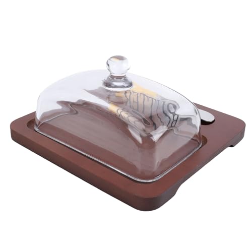 Rengue Soporte para Tartas con Tapa de Cristal, Herramienta de Corte de Acero Inoxidable Incluida para Cortar sin Esfuerzo, Almacenamiento Hermético para Mantequilla y Queso, Bandeja Versátil para