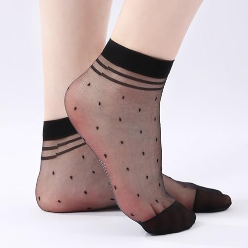 Image of 30 Pairs Women Ankle Sheer Socks Nylon Thin Transparent Cool Summer Socks Nude Black See Through Silk Lace Sock Clear Short Hosiery Breathable