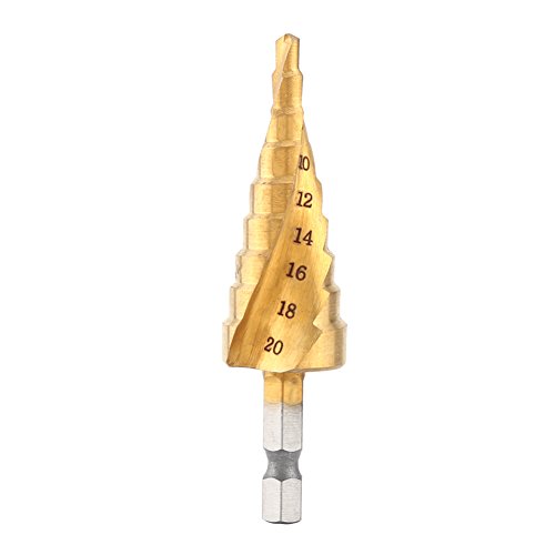 Broca escalonada recubierta de titanio de acero de alta velocidad, herramientas eléctricas de vástago hexagonal de flauta en espiral de 4-20mm para madera, PVC, lámina fina de