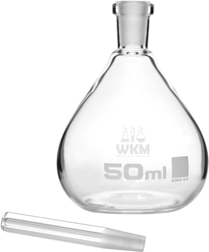 WKM 50ml Specific Gravity Bottle Pack of 1 - Borosilicate Glass - Flat Bottom with Perforated Stopper - For Determining Liquid Density Labs-image-43