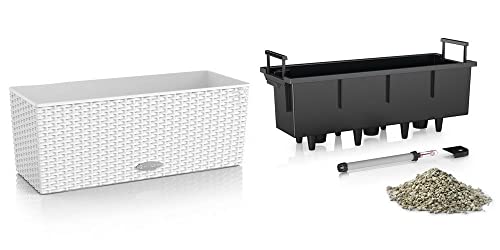 LECHUZA Self Watering Plant Pot Indoor DELTA 20 Plastic Flower Window Box Small Herb Planter without Drainage Hole H18 L40 W15 cm Charcoal Metallic