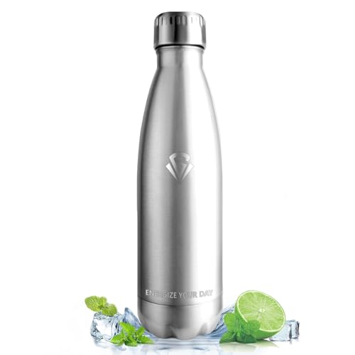 Vikastar Botella Termica, 0.5L Sin BPA, Botella Agua Acero Inoxidable, Reutilizable, Cantimplora, Reutilizable, Doble Aislamiento, Botella de Agua para Niños, Deportes, Fitness, Acero Inoxidable