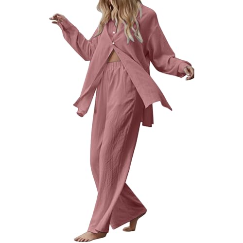 Ensemble lin femme anti-transpiration pantalon large taille haute