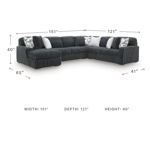 Image of Signature Design by Ashley 4-Piece Corduroy Sectional Couch, Gray