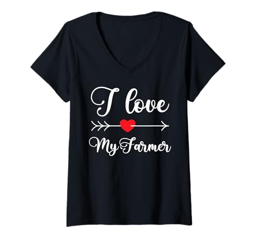 Womens I Love My Farmer Quote Farmer's Wife Girlfriend Husband V-Neck T-Shirt