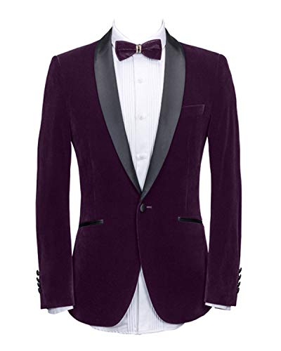 Wemaliyzd Men's Slim Fit Shawl Lapel 1 Button Velvet Suit Coat Back Center Vent