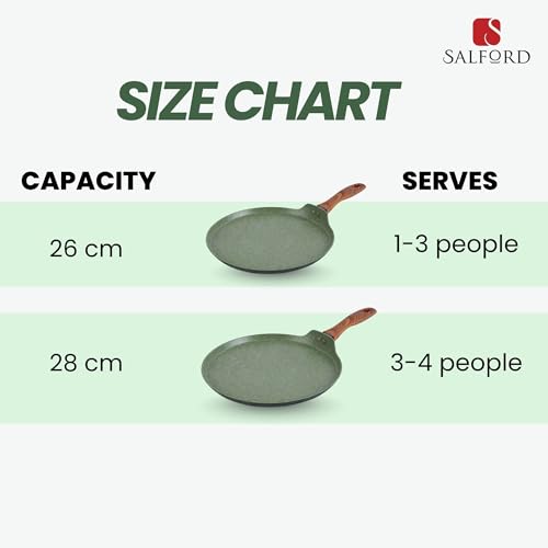 Image of SALFORD Forged Non-Stick Tava | 26 cm | Gas & Induction Base | Non-Toxic PFOA Free Coating | 1Y Warranty | Roti, Dosa, Pancake, Chilla | Wooden Finish Handle | Moss Green